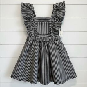 Art Class Retro Americana Black White Striped Denim Dress Pinafore Jumper 5T EUC